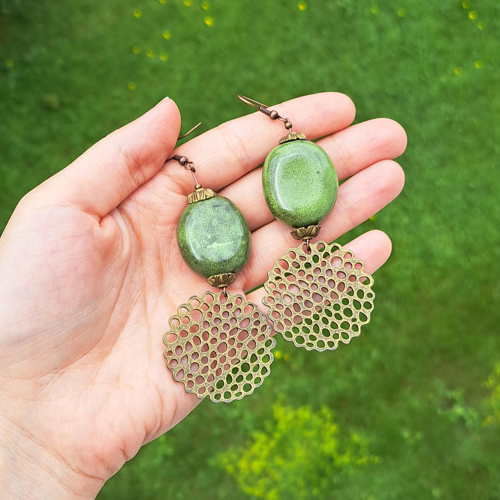 Thumbnail: Handmade Olive Green Oval Earrings
