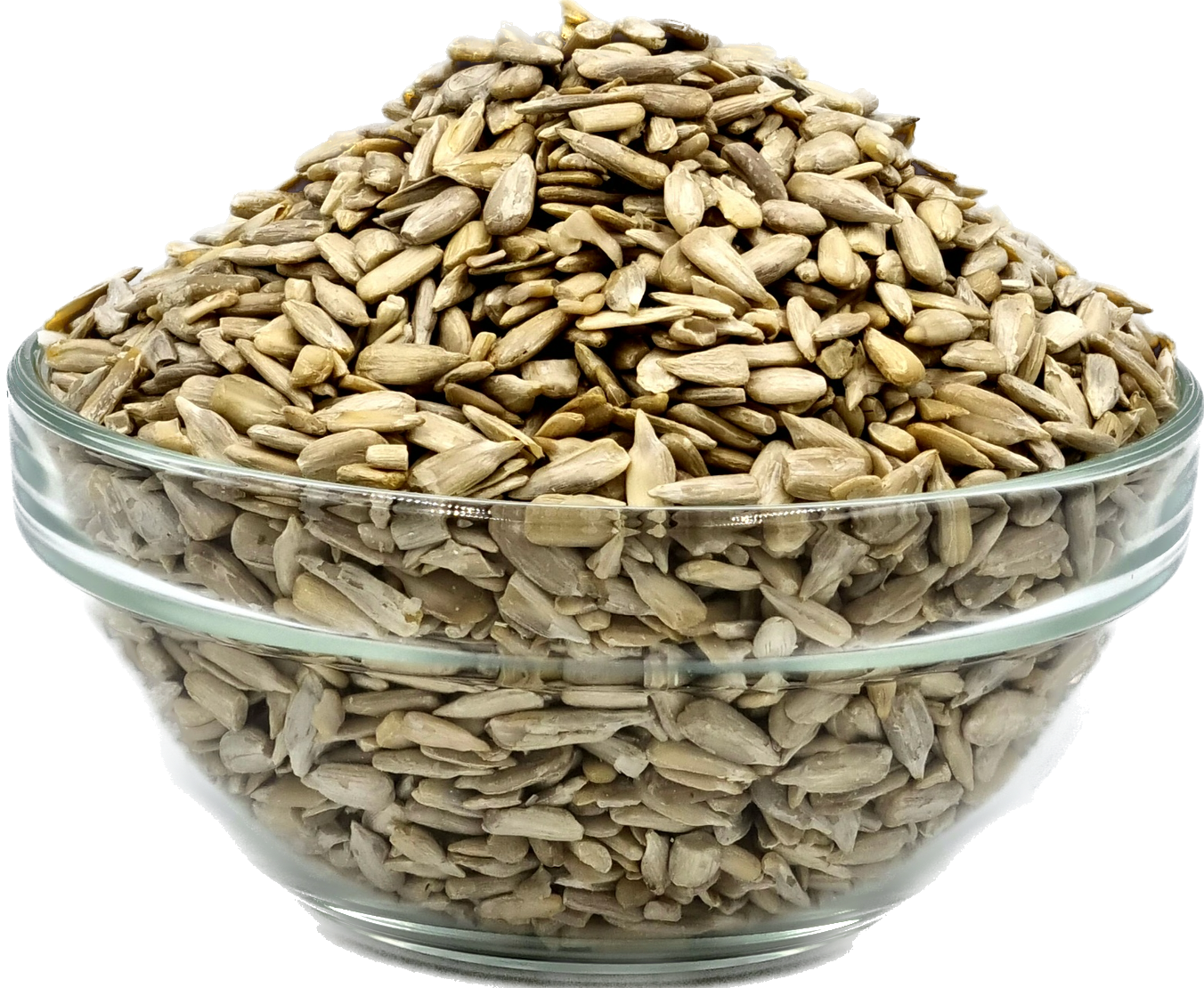 Ready-to-eat sunflower seeds kernels in clear bowl