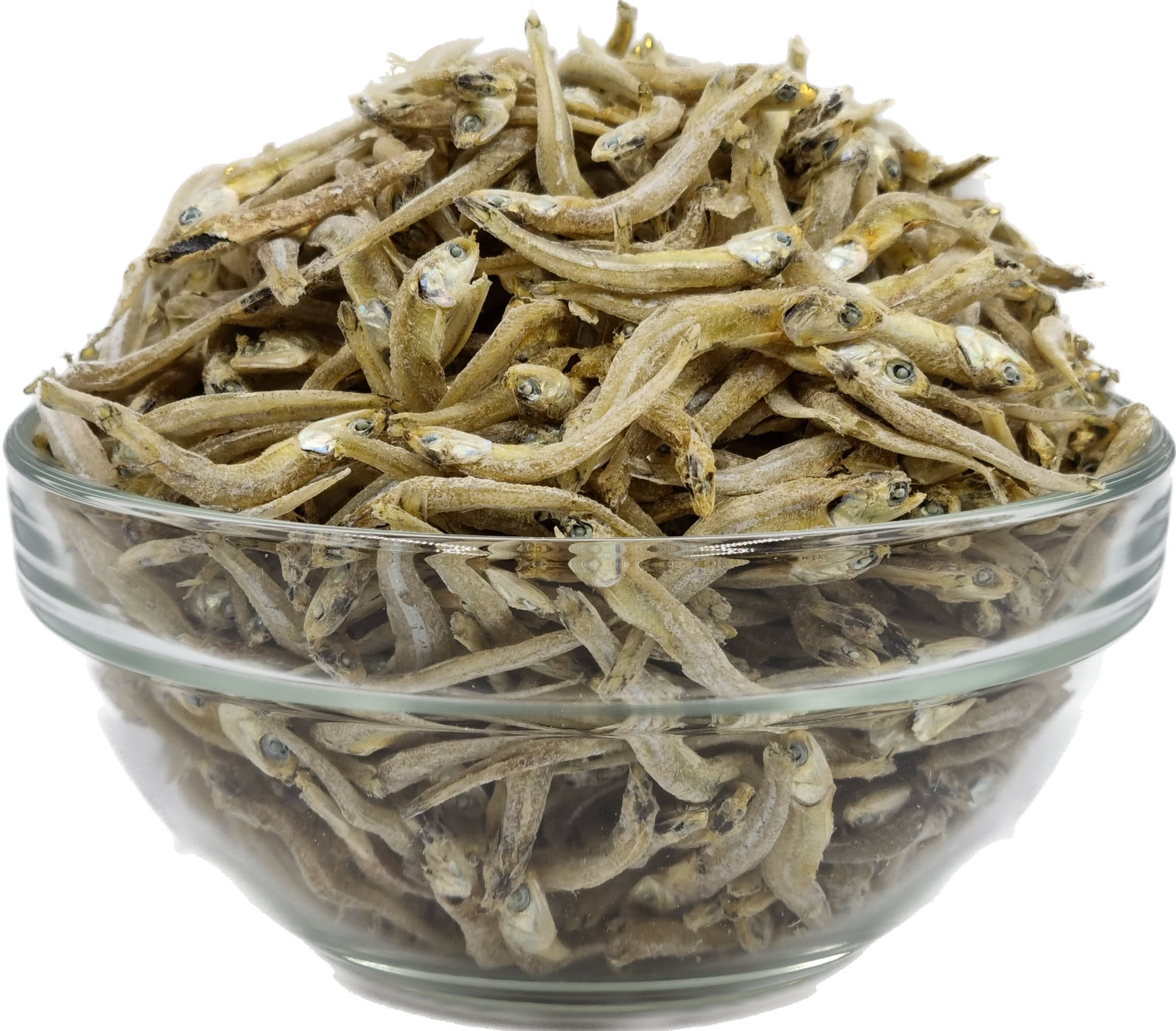 Whole anchovies in clear bowl