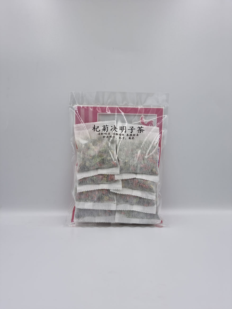 Thumbnail: Wolfberry & Cassia Seed Chrysanthemum Tea sachets in clear ziploc packaging (front)