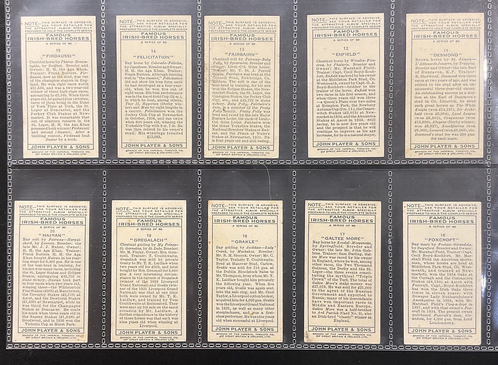 Thumbnail: Players Famous Irish Bred Horses Cigarette Cards