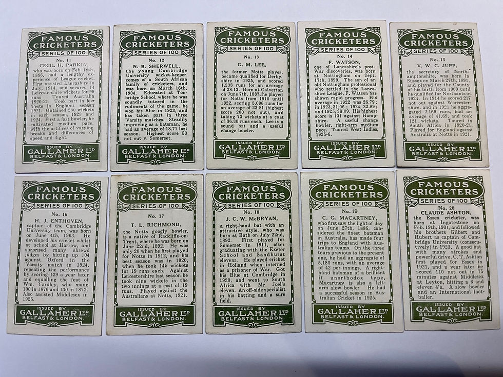 Thumbnail: Gallaher Famous Cricketers 1926 Cigarette Cards