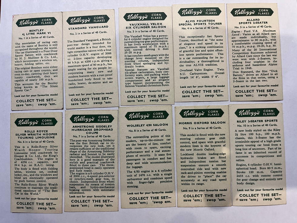Thumbnail: Kelloggs Motor Cars Black And White Cereal Cards