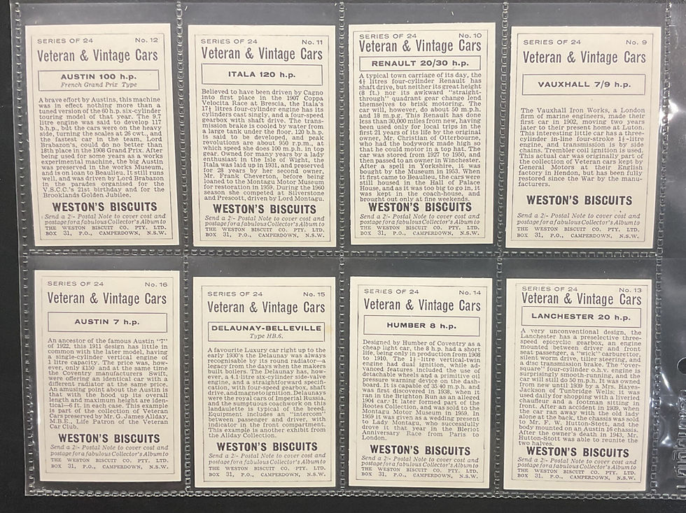 Thumbnail: Weston Biscuit Veteran & Vintage Cars 1st Series Trade Cards