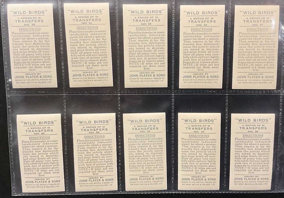 Thumbnail: Players Wild Birds Transfers Cigarette Cards