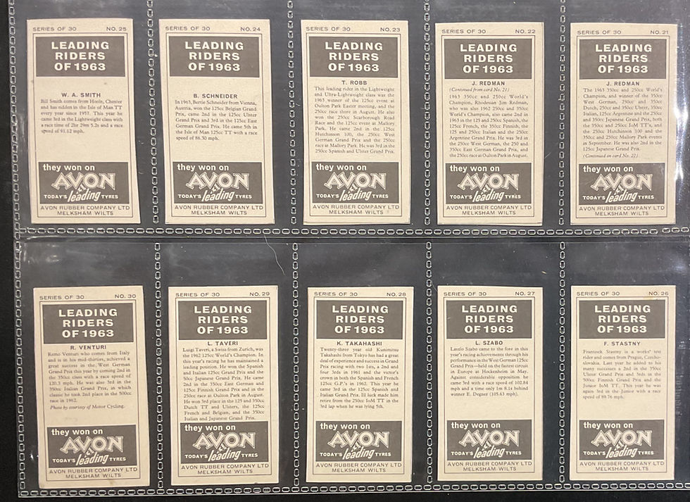 Thumbnail: Avon Leading Riders Of 1963 Motor Bike Racing Trade Cards