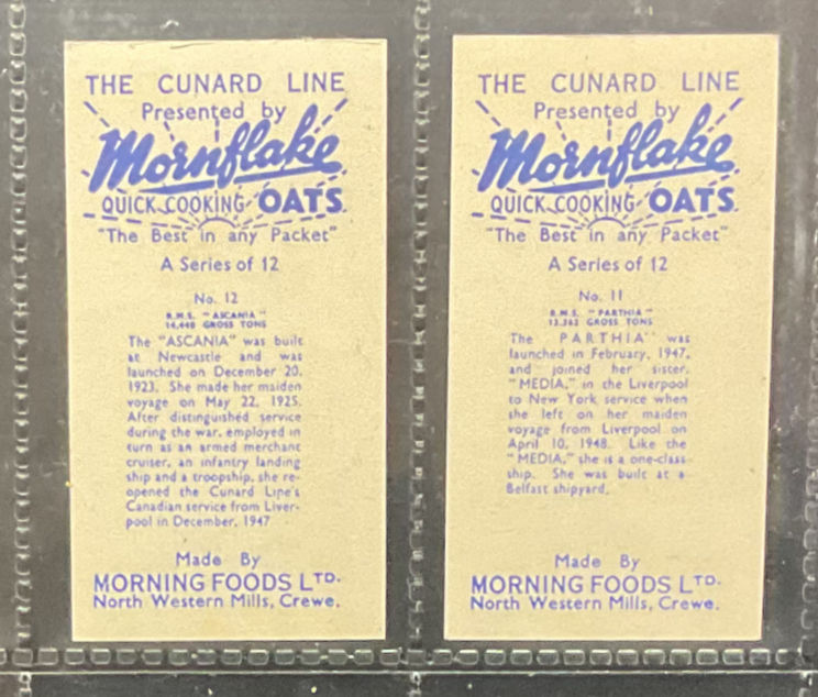 Thumbnail: Morning Foods The Cunard Line Blue Back Trade Cards