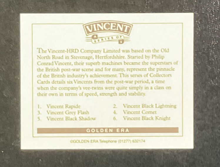 Thumbnail: Golden Era Vincent  Motor Cycles Trade Cards