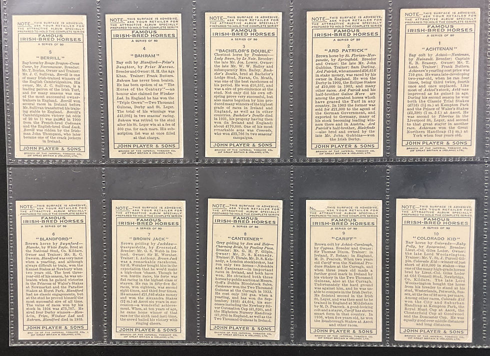 Thumbnail: Players Famous Irish Bred Horses Cigarette Cards