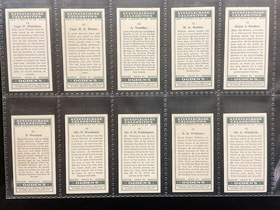 Thumbnail: Ogdens Steeplechase Celebrities Horse Racing Cigarette Cards