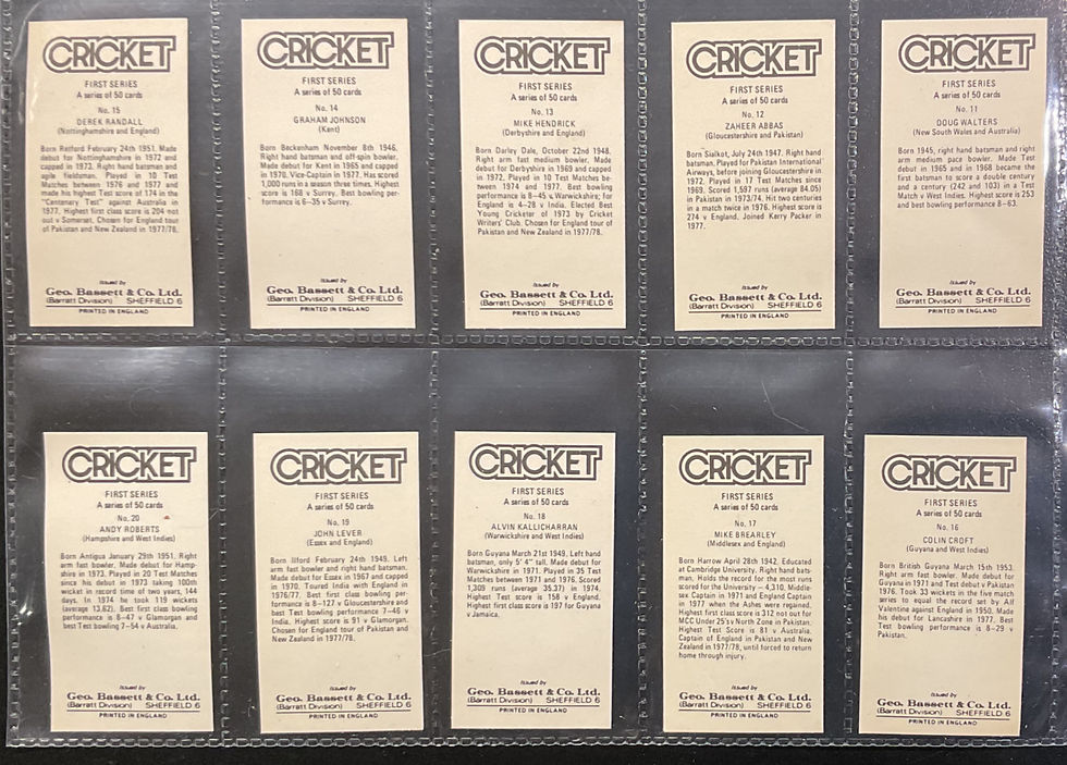 Thumbnail: Bassett & Co Cricket First Series Confectionary Cards