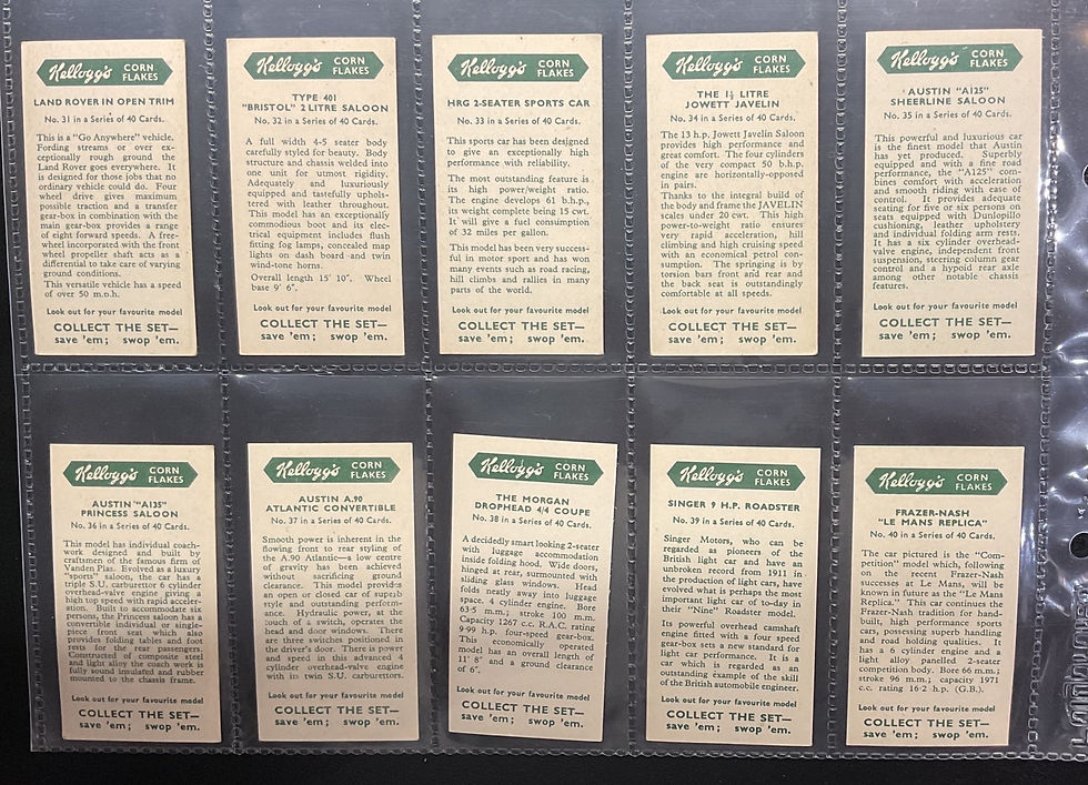 Thumbnail: Kelloggs Motor Cars Black & White Cereal Cards