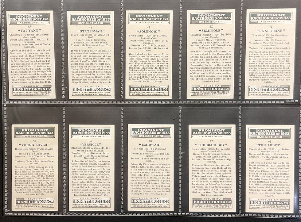 Thumbnail: Hignett Prominent Racehorses Of 1933 Cigarette Cards