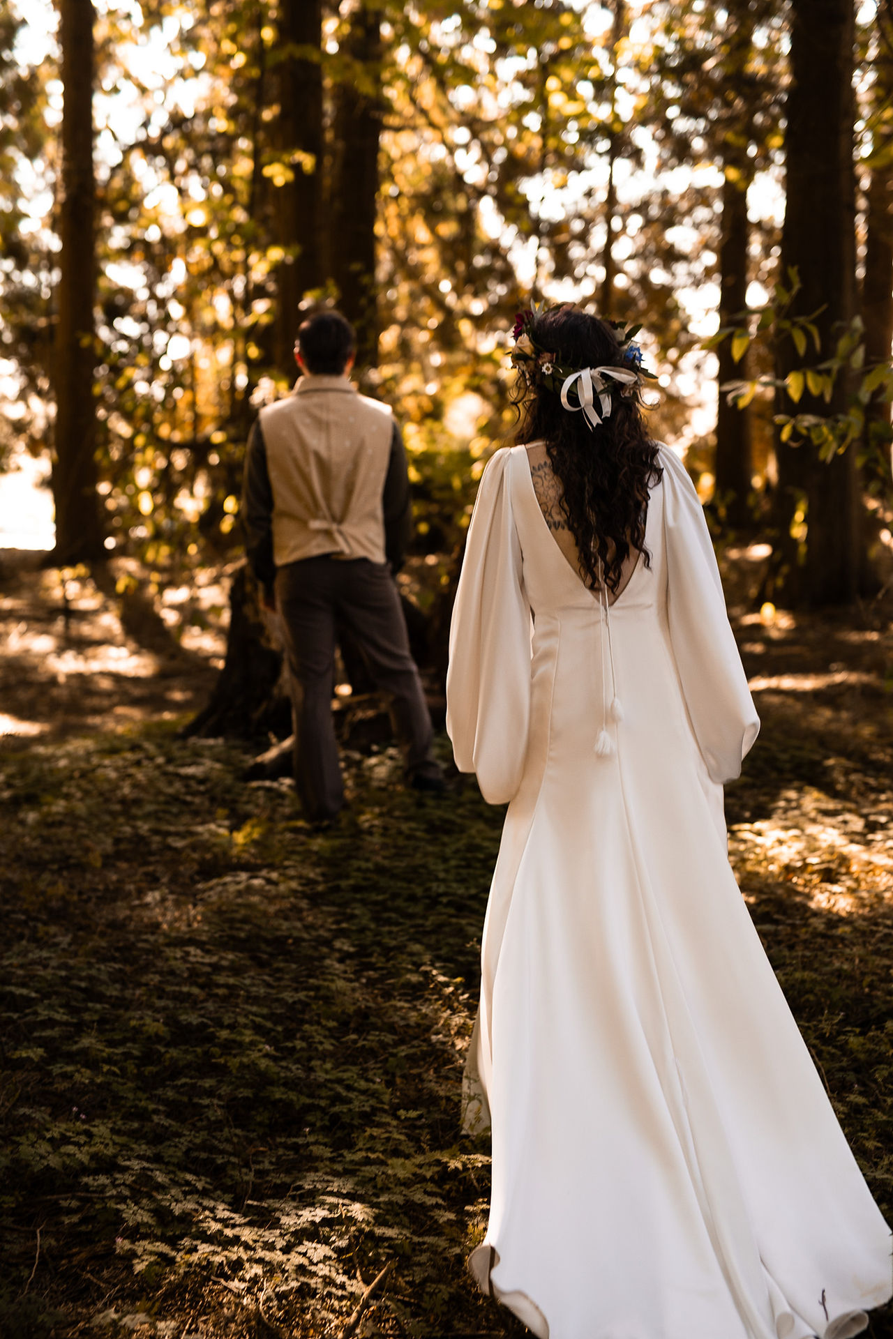 bride and groom portrait first looks