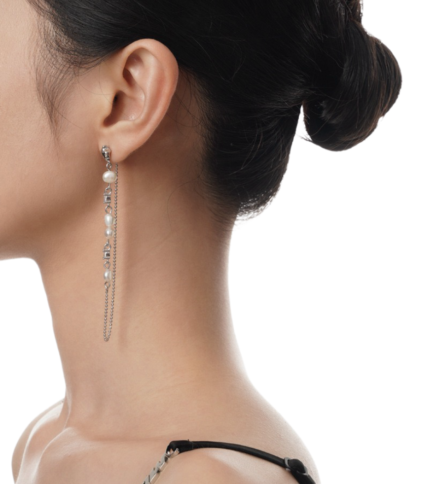 Luminous Dualline Pearl Earrings by REBE77E made in sterling silver