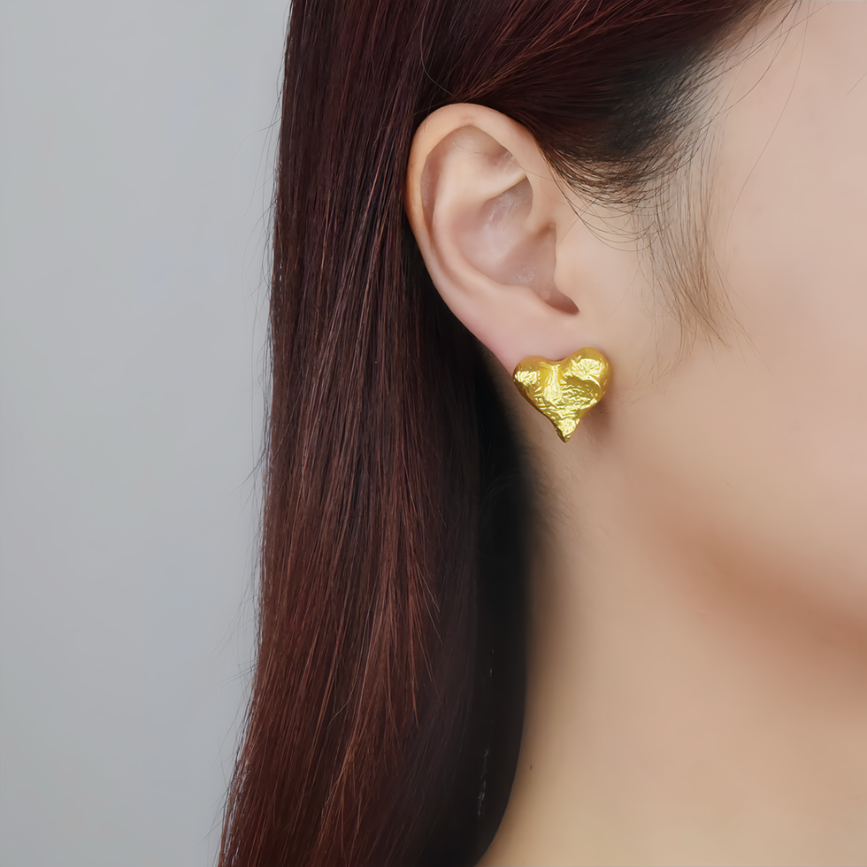 Silver or gold plated heart-shaped drop earrings with sculptural finish – REBE77E