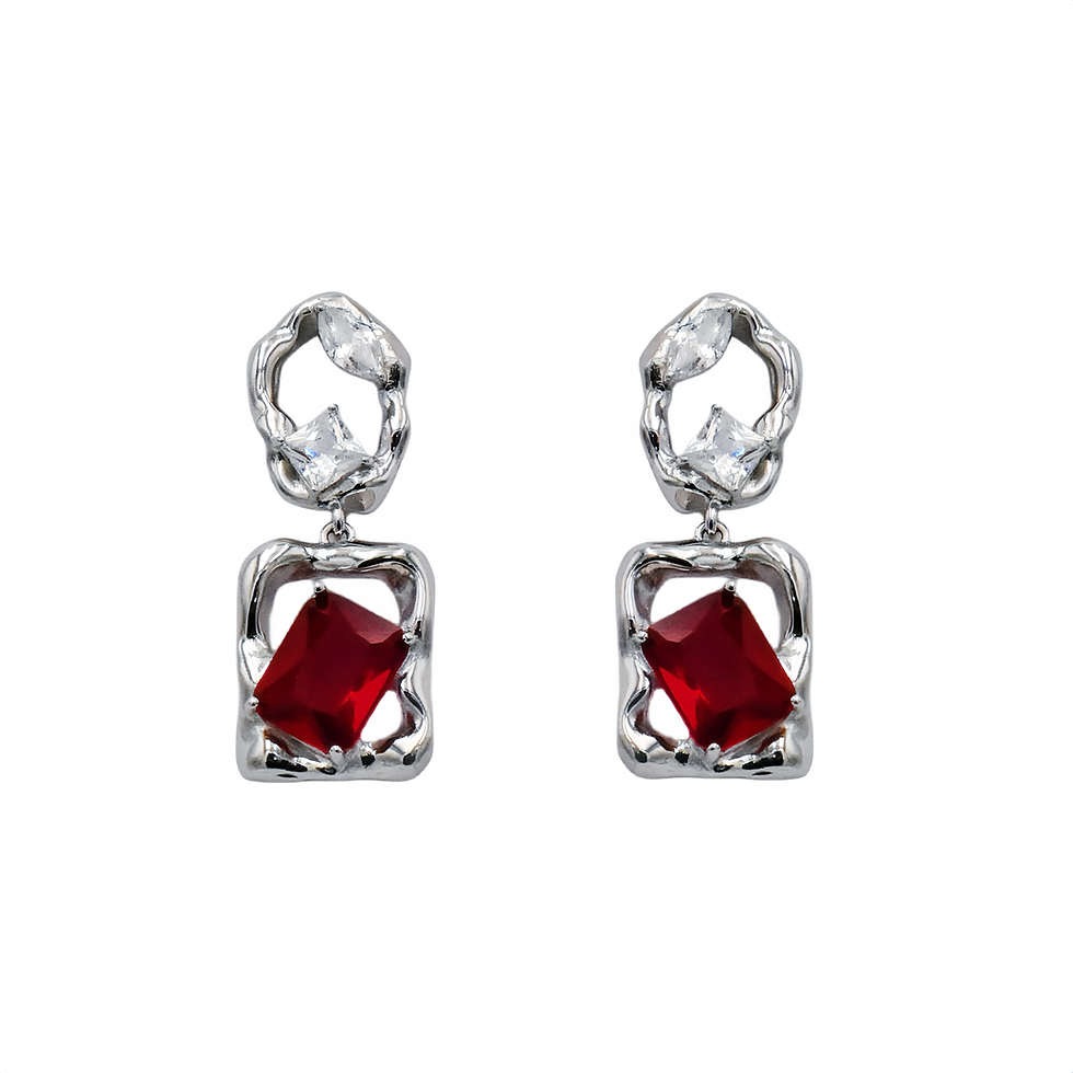 Geometric Sparkle Zircon Drop Earring -Red