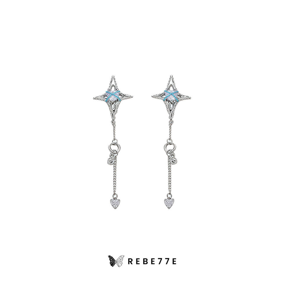 Crossbind Earrings Star blue Earring Fashion OOTD by REBE77E