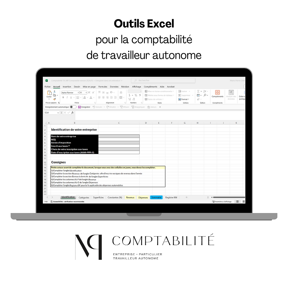 Outil Excel de comptabilité pour travailleur autonome