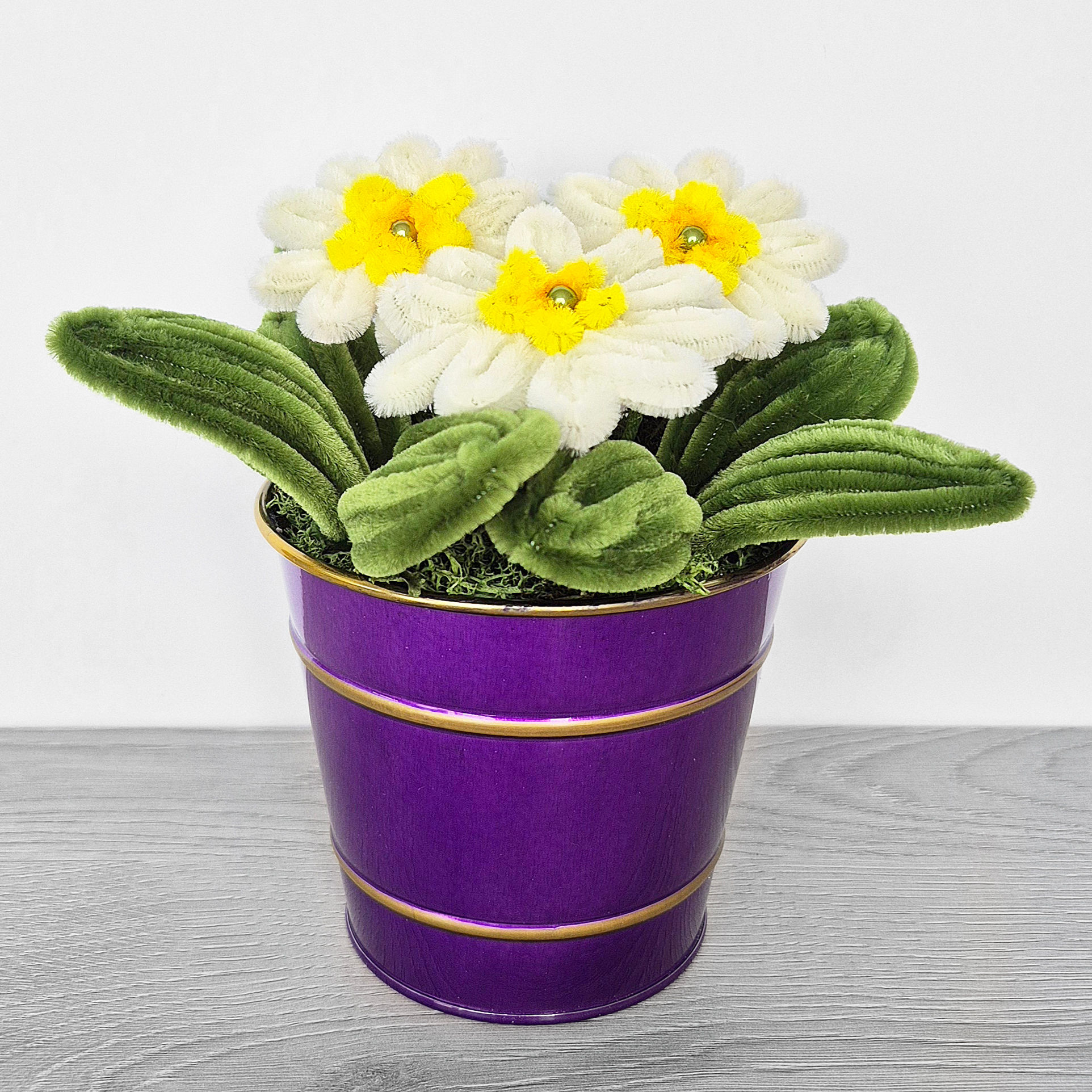 Cream Primrose Chenille Wire Flower Display