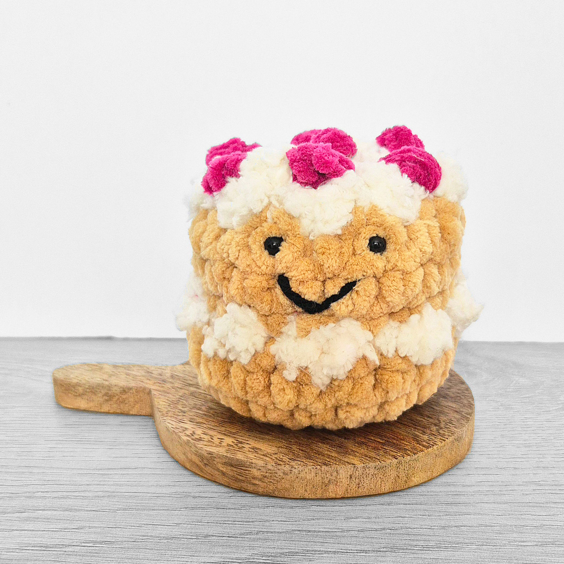 Cake Board Plinth Decoration with Crochet Raspberry Cake