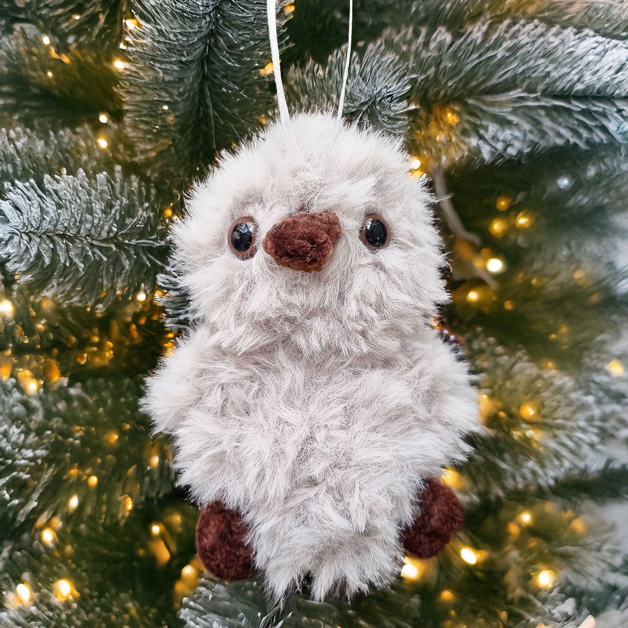 Crocheted Faux Fur Fawn Owl Christmas Bauble Decoration