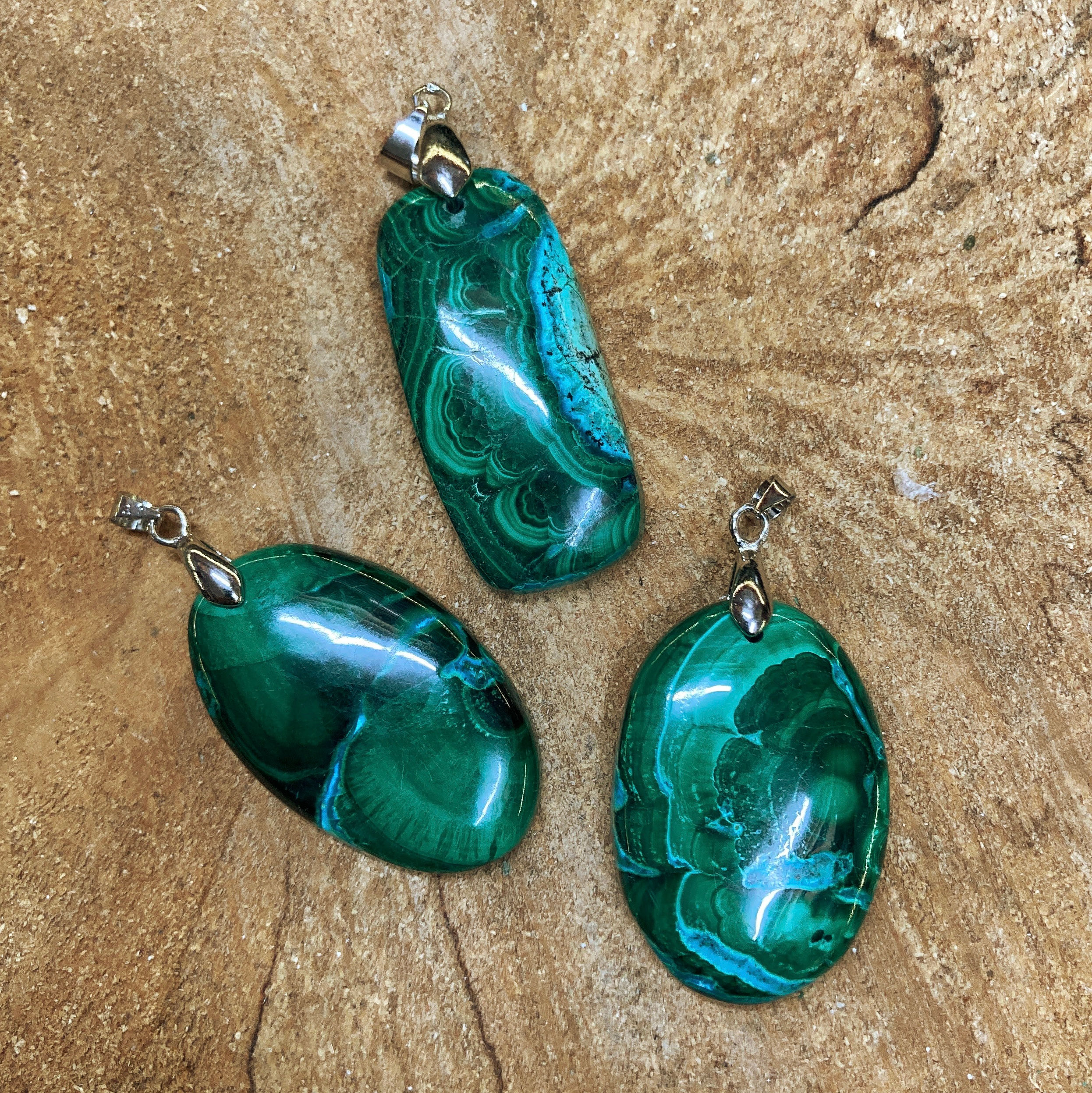 Pendentif - cabochon - chrysocolle / malachite -