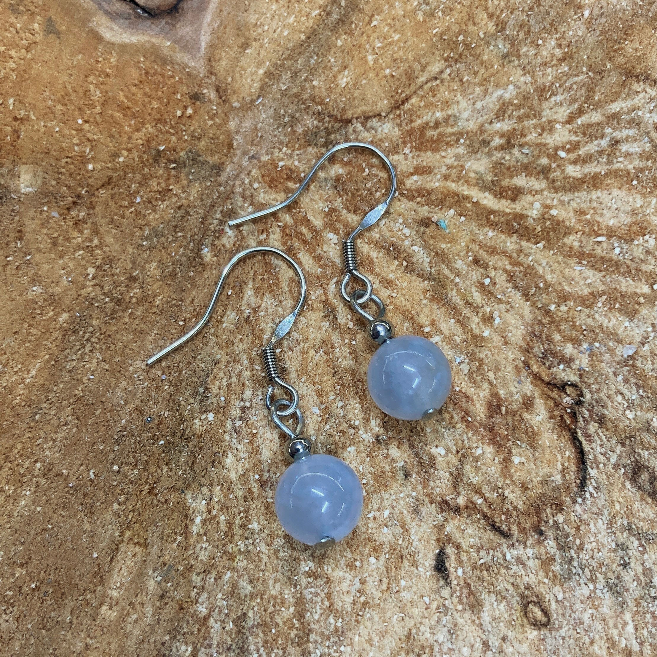 Boucles d'oreilles en acier inoxydable - calcédoine bleue