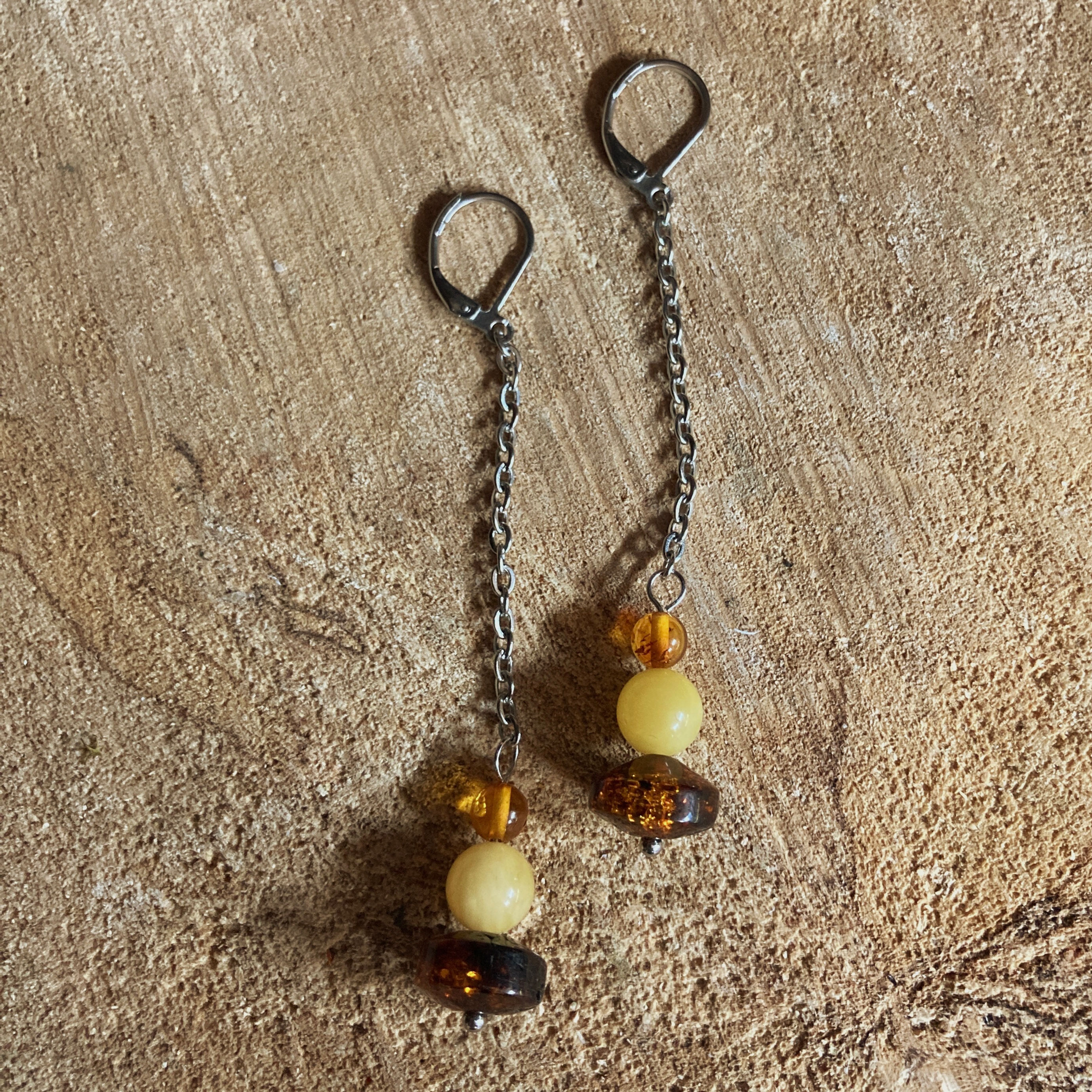 Boucles d’oreilles en acier inoxydable - ambre - F