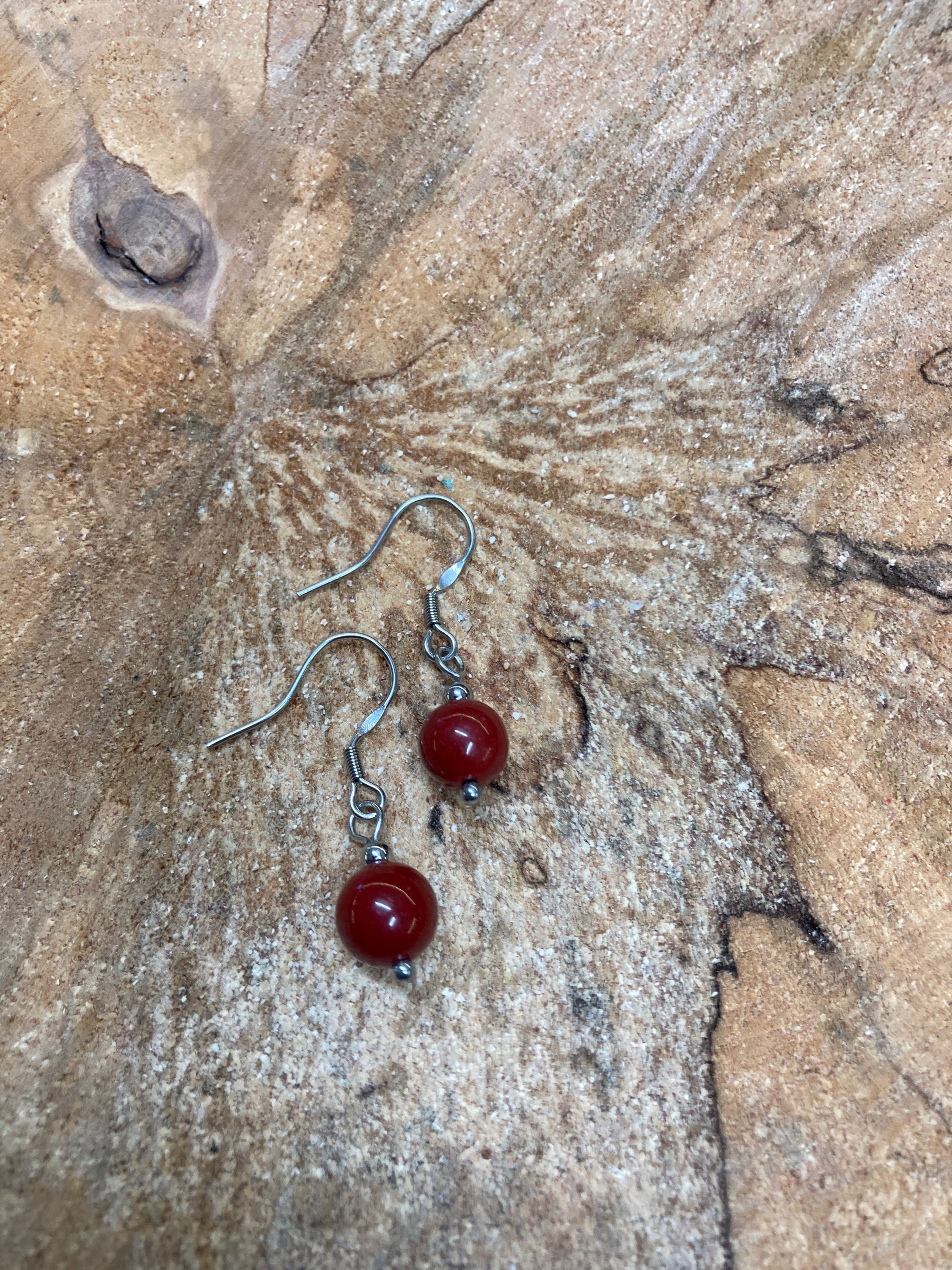 Boucles d'oreilles en acier inoxydable - jaspe rouge
