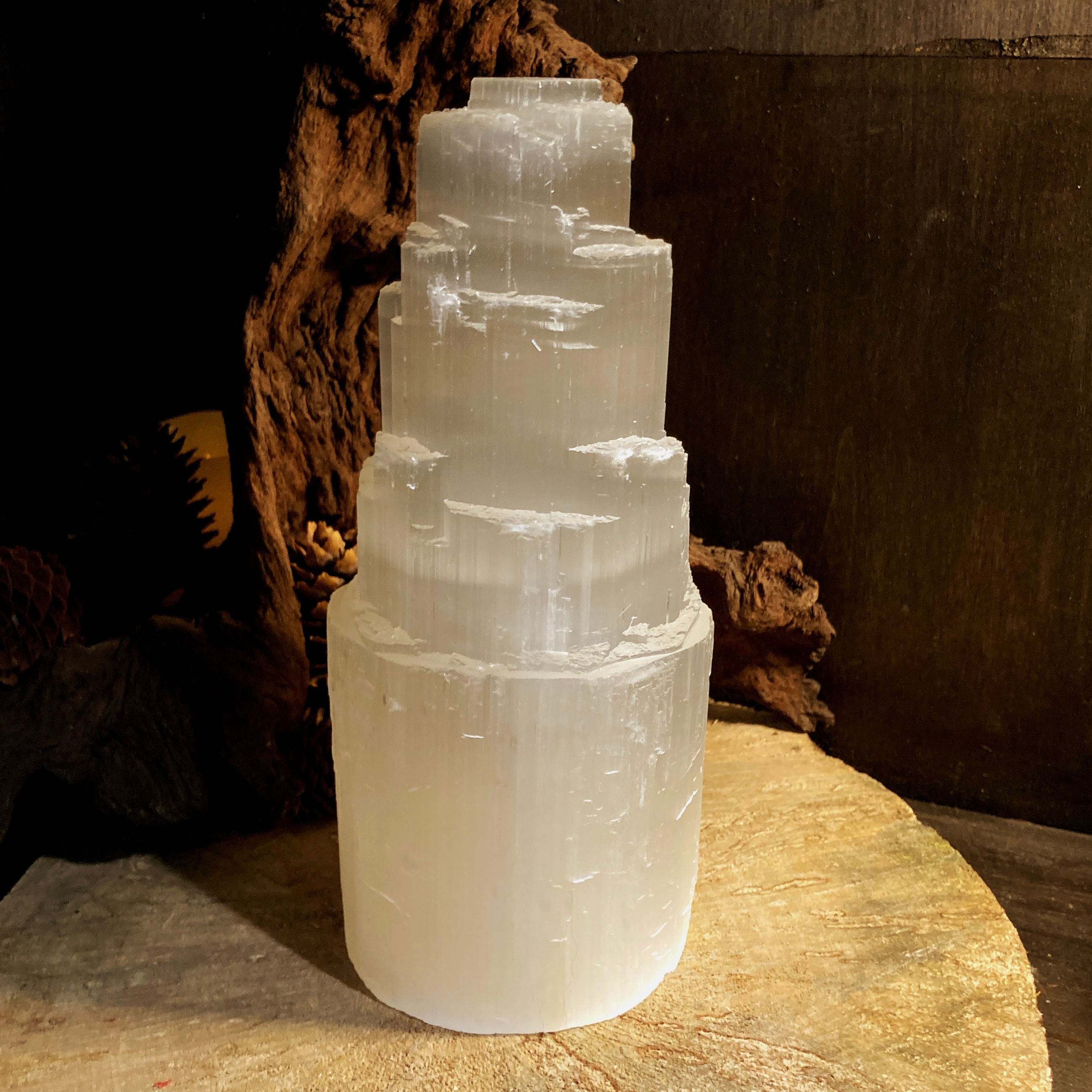 Lampe en sélénite - 20cm - avec système d’éclairage 