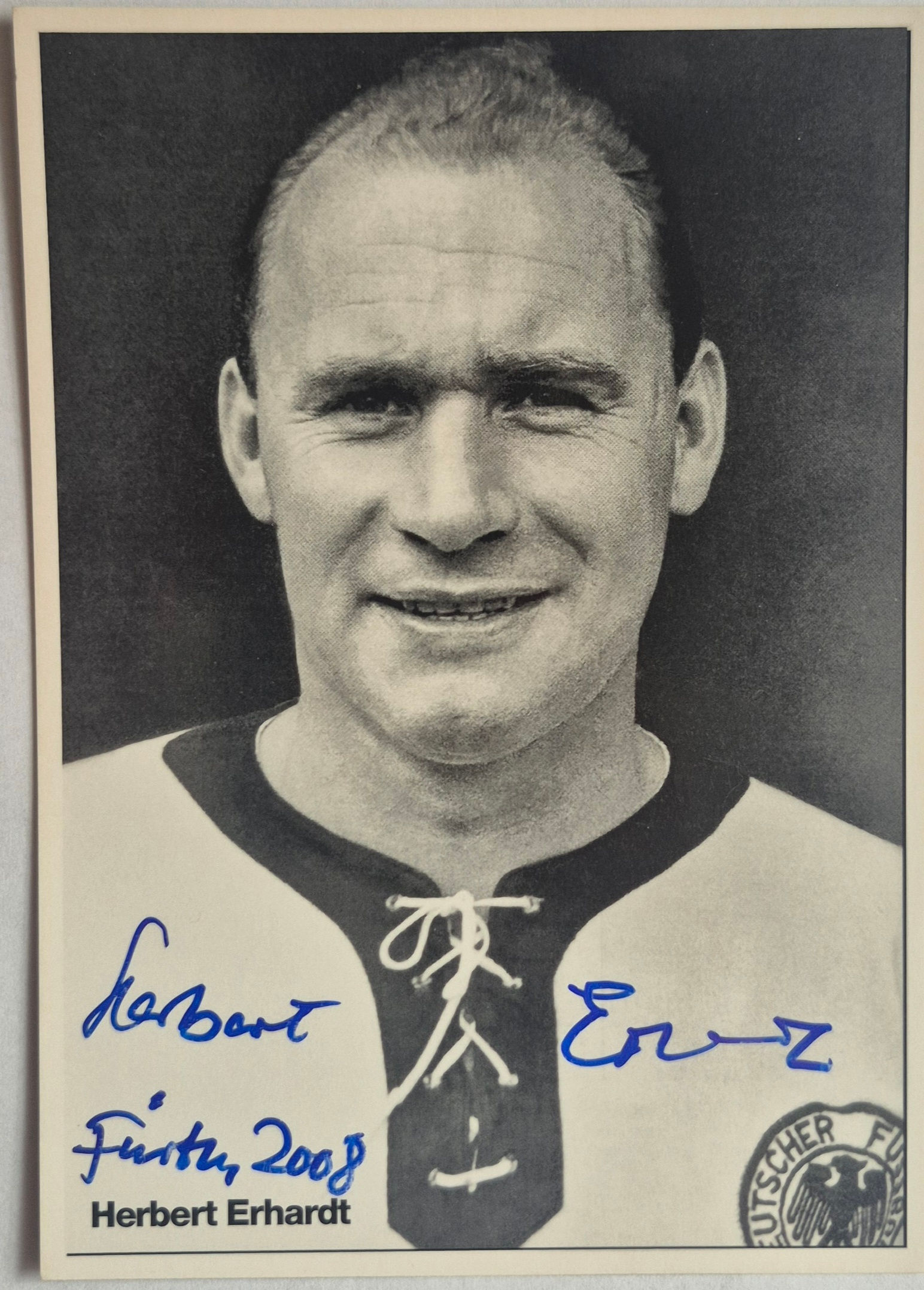 HERBERT ERHARDT – SIGNIERTE AUTOGRAMMKARTE – WELTMEISTER 1954 – 50 LÄNDERSPIELE