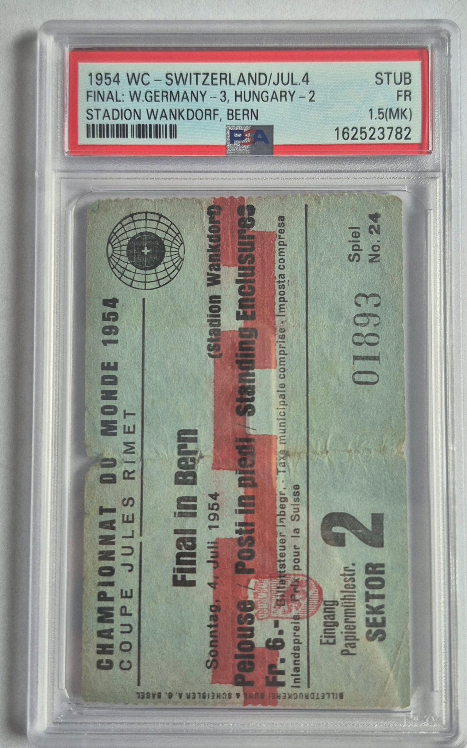 WM-FINALE 1954 – ORIGINAL TICKET DEUTSCHLAND–UNGARN 3:2 – WUNDER VON BERN