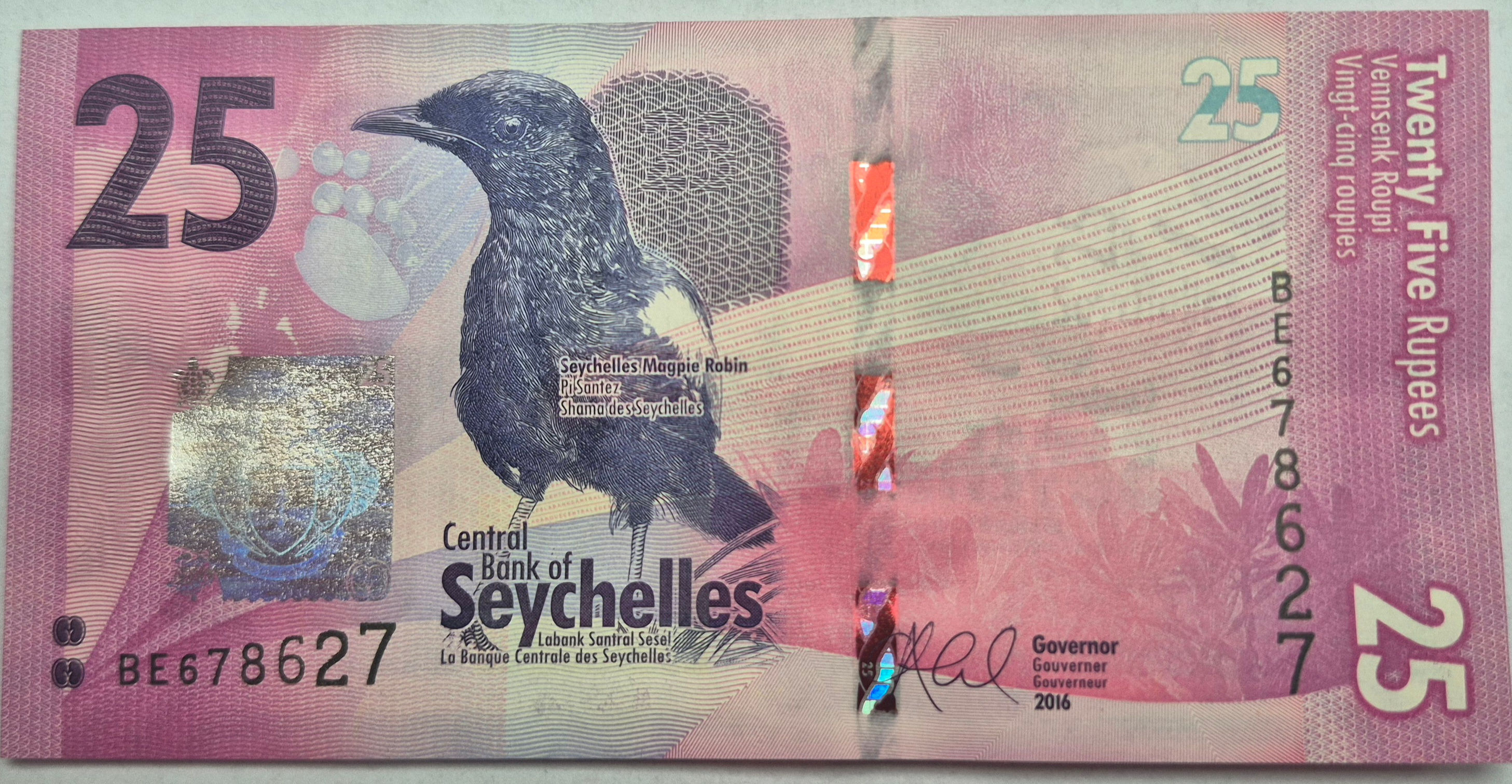 25 RUPEES SEYCHELLEN 2016 – MAGPIE ROBIN & TIERWELT DER INSELN I BANKNOTE