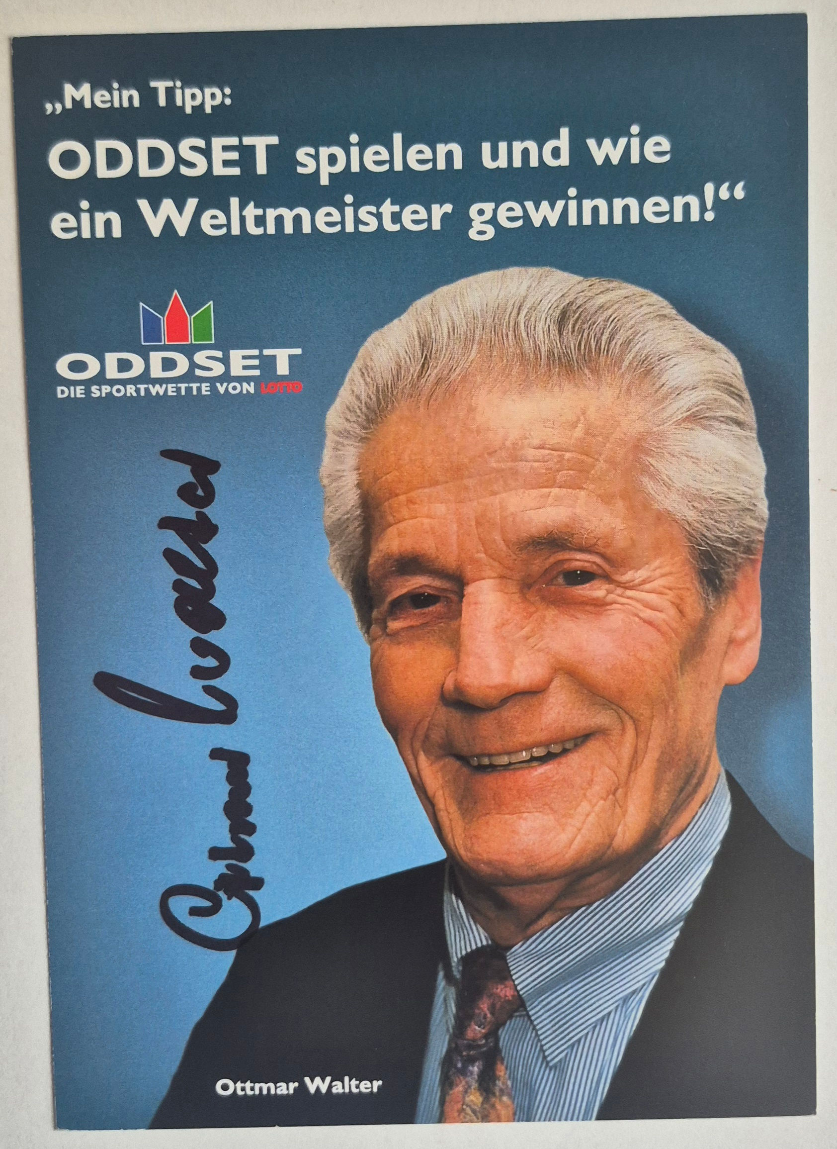 OTTMAR WALTER – SIGNIERTE ODDSET-LOTTO AUTOGRAMMKARTE – WELTMEISTER 1954 –