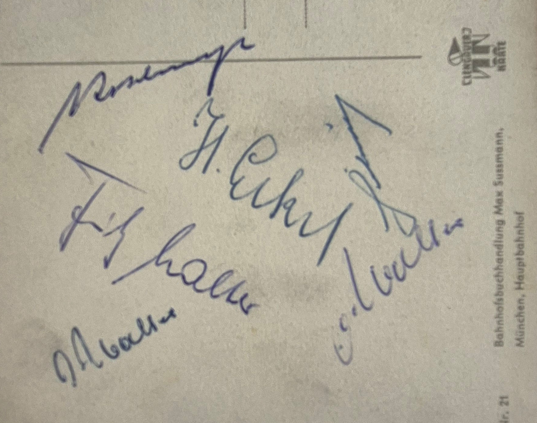 WERNER KOHLMEYER & DIE 5 FCK-WELTMEISTER 1954 – HISTORISCHE MÜNCHEN-POSTKARTE