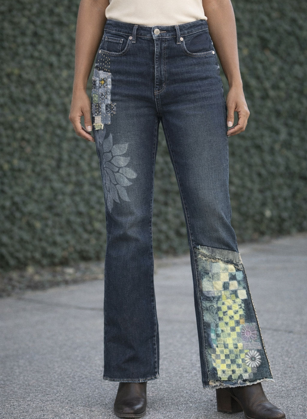 Indigo Mosaic Slim Flare Jeans