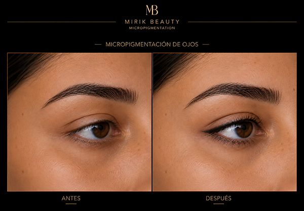 Antes y después de micropigmentación de ojos en Barcelona con eyeliner difuminado y mirada más definida
