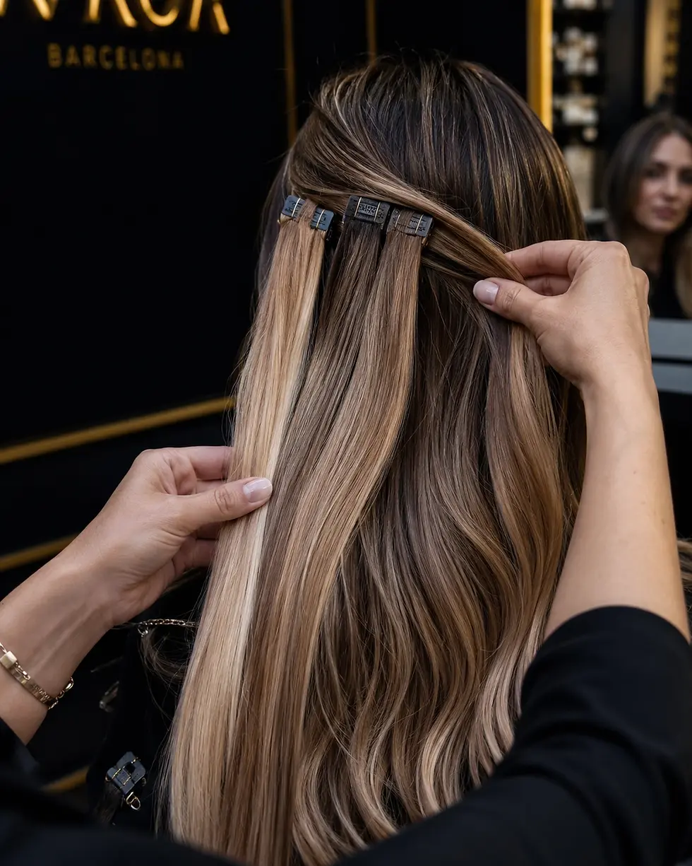 Selección de tonos para extensiones de balayage en Mirik Beauty Barcelona