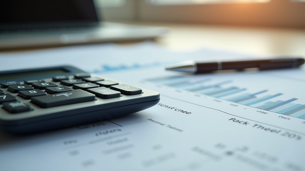 Close-up view of a calculator and financial documents on a desk
