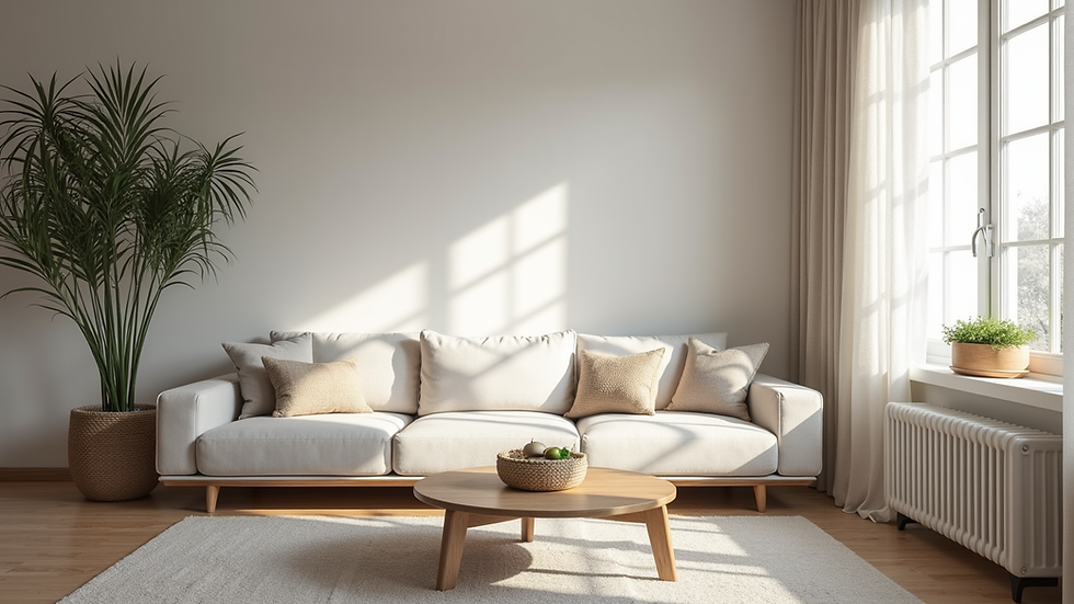 Eye-level view of a pristine living room with modern decor
