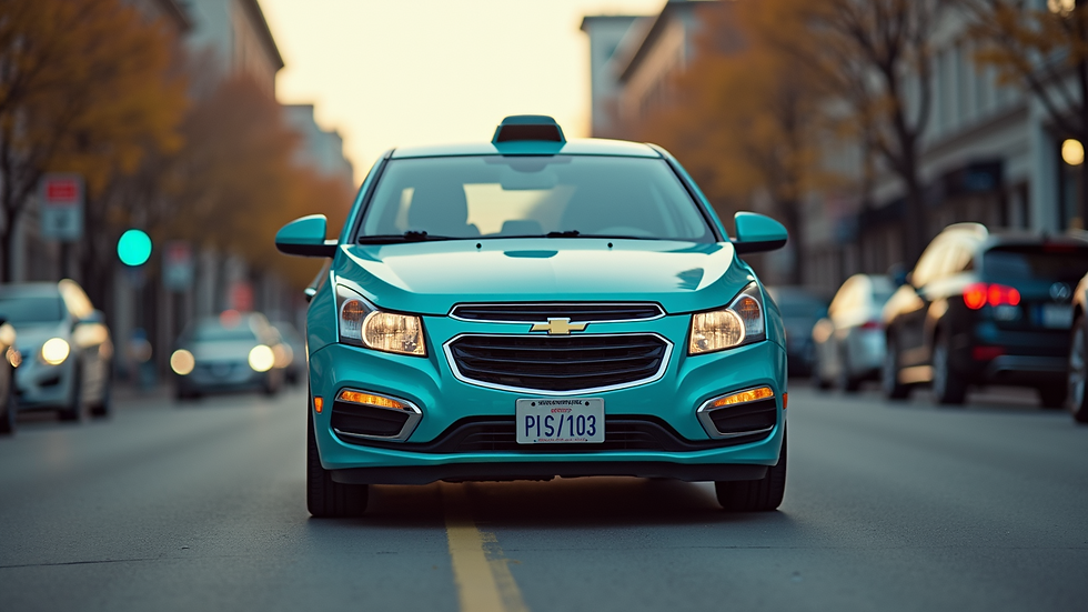 Eye-level view of a Cruze Rideshare vehicle parked at a city street