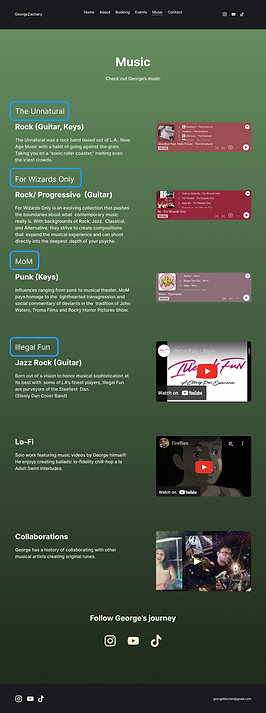 High-fidelity wireframe of "Music" page. Third version.
