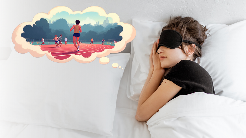 Sportovkyně spící a snící o závodění a trénování.