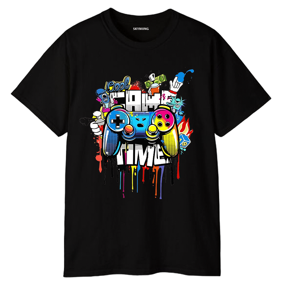 Thumbnail: Game pad Printed Black Cotton Round Neck Half Sleeve T-Shirt