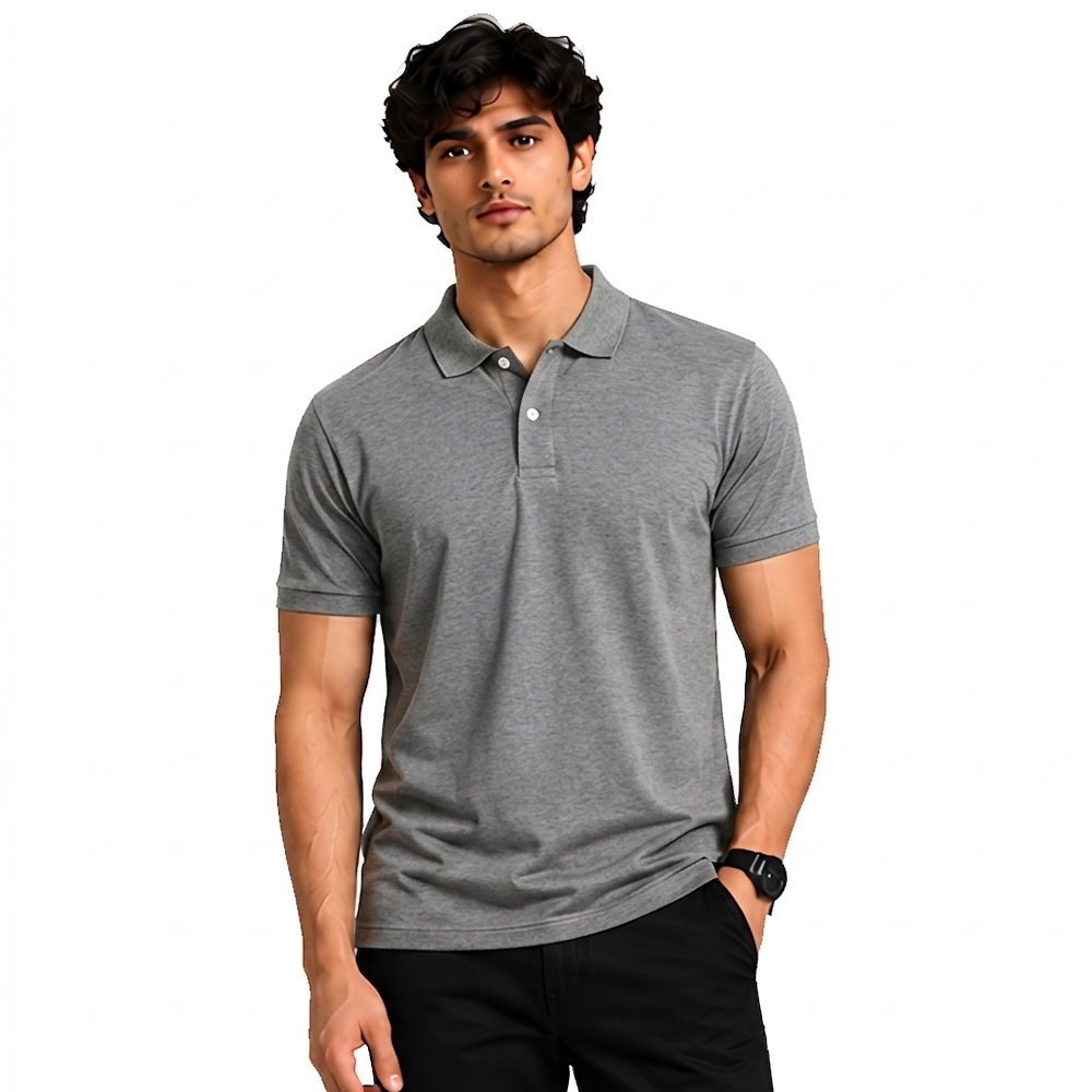 Men Grey Polo T-Shirt | Premium 220 GSM Cotton Fabric Polo Collar Half Sleeve T