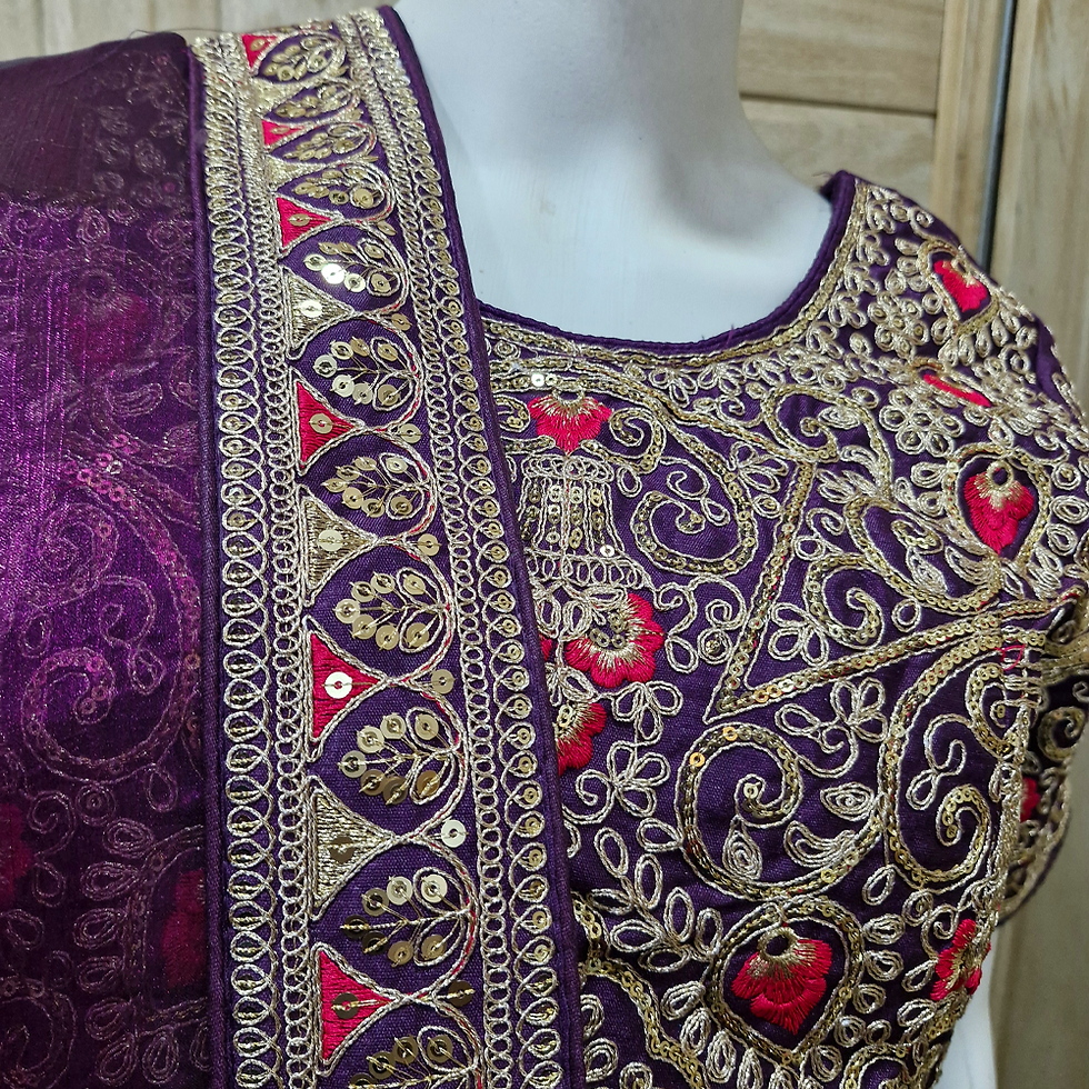 Thumbnail: Purple Fandy Satin Silk Saree - Plain with Thread and Sequence wokr Border -