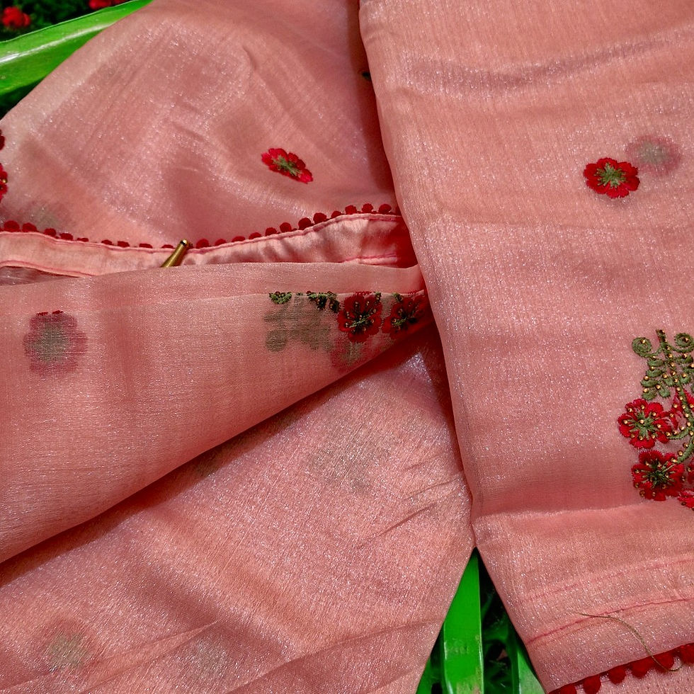 Thumbnail: Beautiful Women Original organza Party Wear Saree With Red Blouse And Beautiful