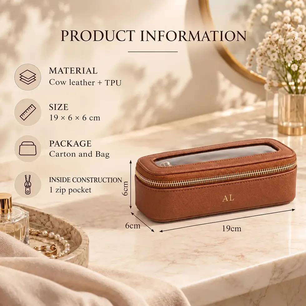 Thumbnail: Leather Cosmetic Bag with Clear Top, Compact Travel Makeup Bag