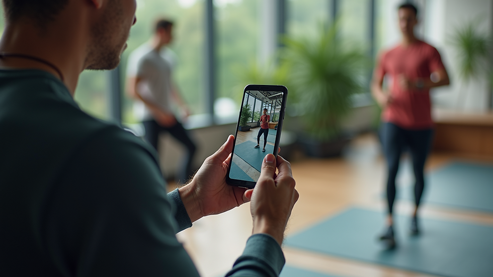 Eye-level view of a smartphone displaying a short workout video